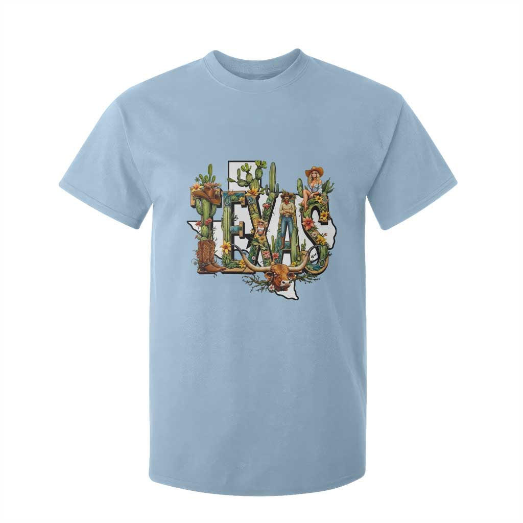 Texas Cowboy And Cowgirl T Shirt For Kid Vintage Cactus Gift Idea TS12 Light Blue Print Your Wear