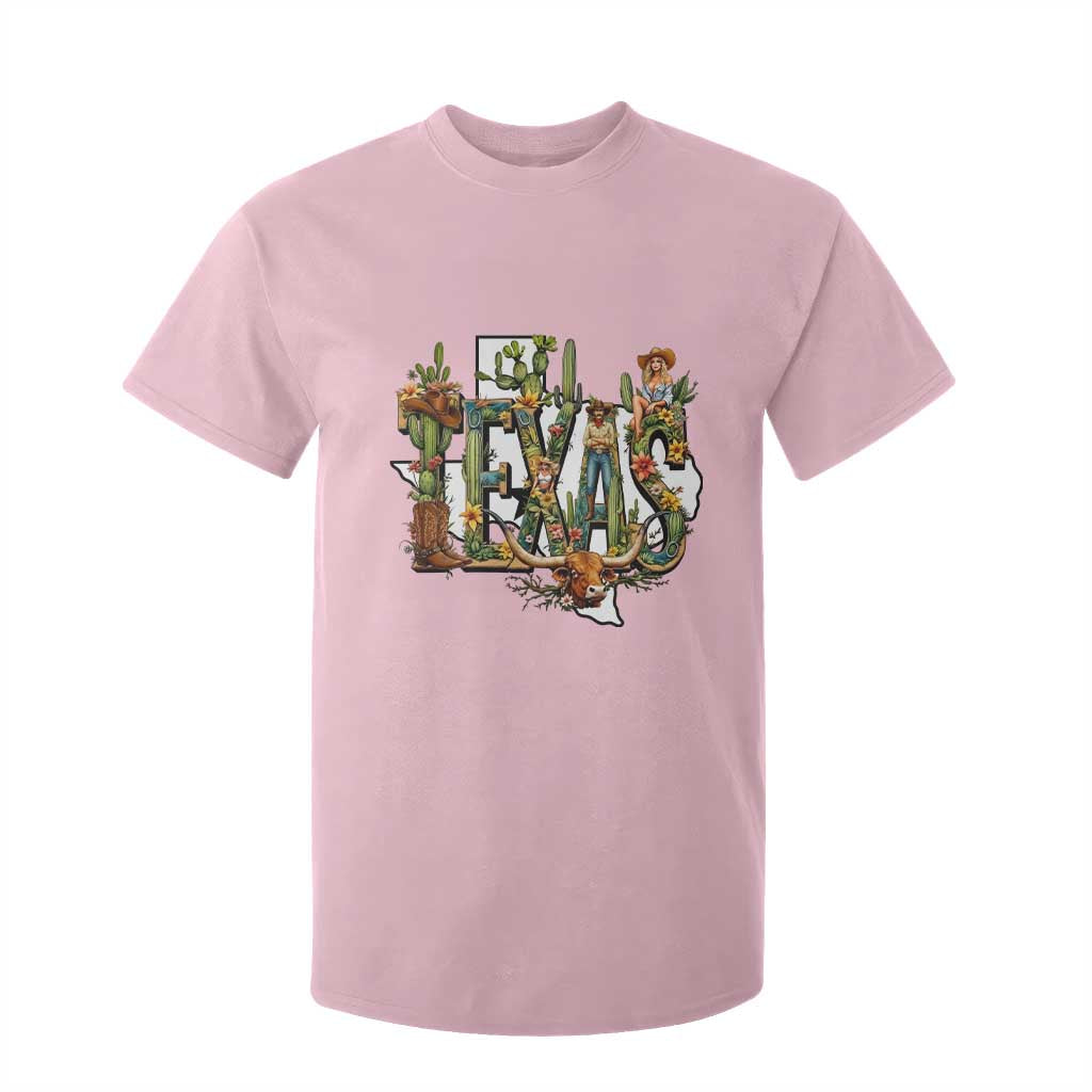 Texas Cowboy And Cowgirl T Shirt For Kid Vintage Cactus Gift Idea TS12 Light Pink Print Your Wear
