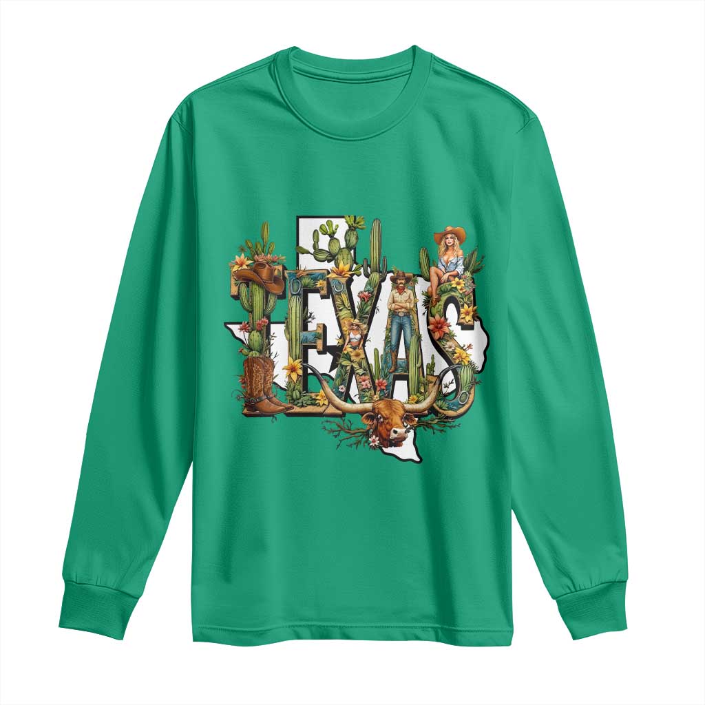 Texas Cowboy And Cowgirl Long Sleeve Shirt Vintage Cactus Gift Idea TS12 Irish Green Print Your Wear