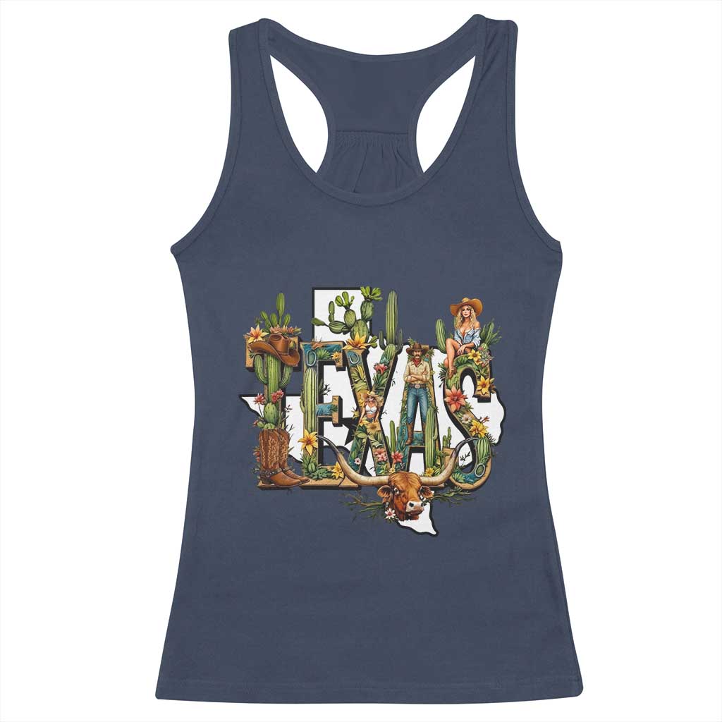 Texas Cowboy And Cowgirl Racerback Tank Top Vintage Cactus Gift Idea TS12 Navy Print Your Wear