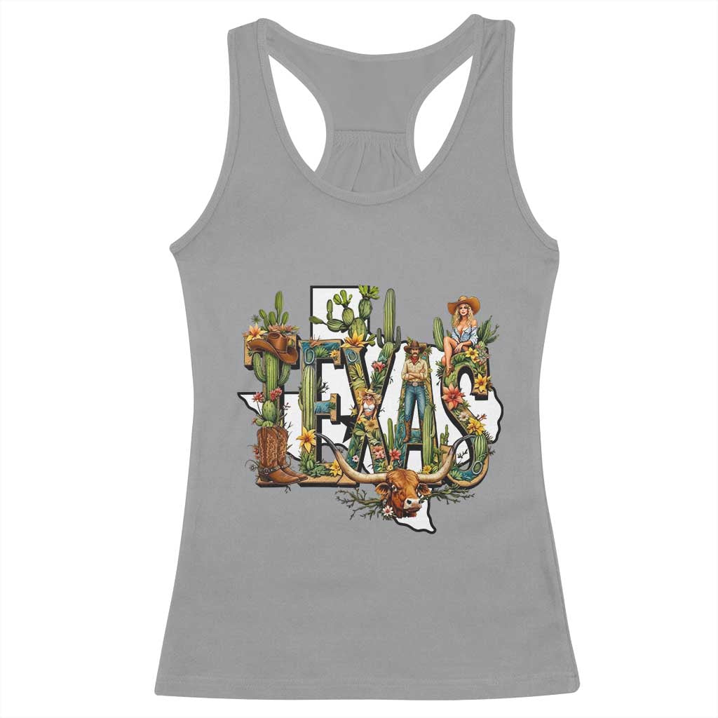 Texas Cowboy And Cowgirl Racerback Tank Top Vintage Cactus Gift Idea TS12 Sport Gray Print Your Wear