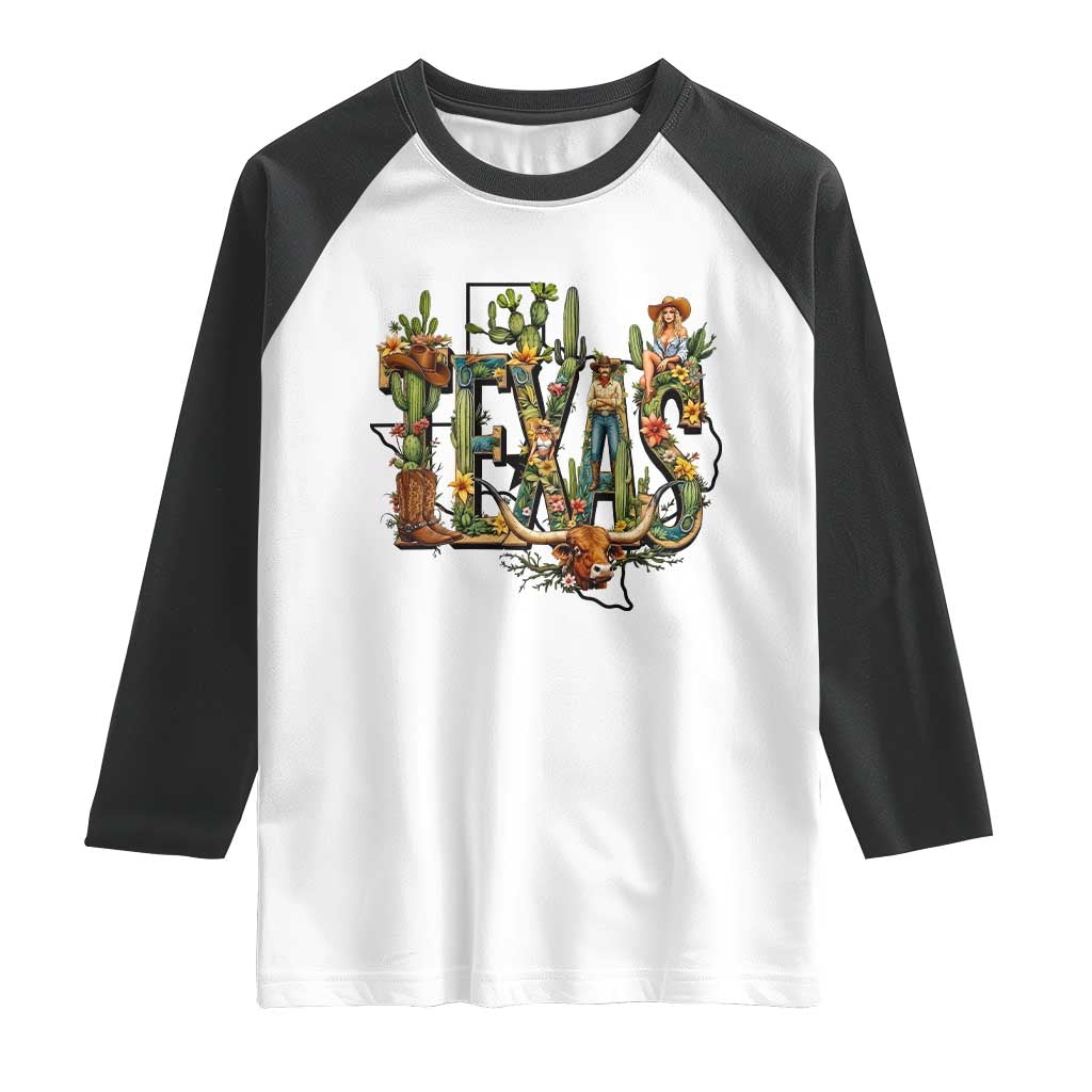 Texas Cowboy And Cowgirl Raglan Shirt Vintage Cactus Gift Idea TS12 White Black Print Your Wear
