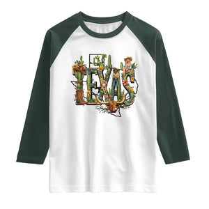 Texas Cowboy And Cowgirl Raglan Shirt Vintage Cactus Gift Idea TS12 White Dark Forest Green Print Your Wear