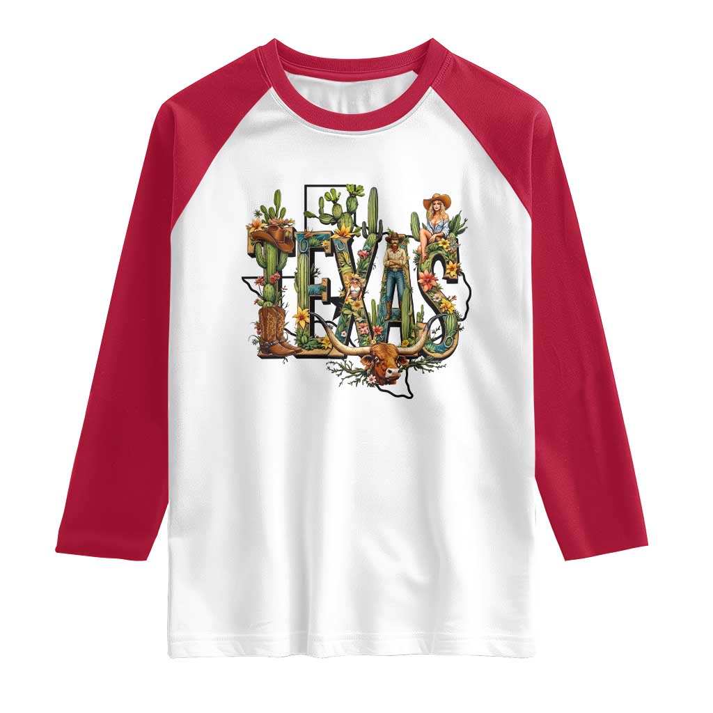 Texas Cowboy And Cowgirl Raglan Shirt Vintage Cactus Gift Idea TS12 White Red Print Your Wear