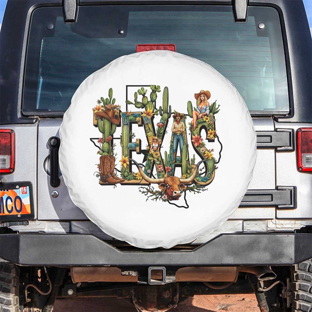Texas Cowboy And Cowgirl Spare Tire Cover Vintage Cactus Gift Idea TS12 No hole White Print Your Wear