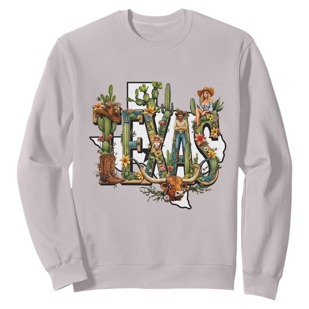 Texas Cowboy And Cowgirl Sweatshirt Vintage Cactus Gift Idea TS12 Ice Gray Print Your Wear