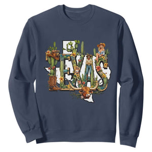 Texas Cowboy And Cowgirl Sweatshirt Vintage Cactus Gift Idea TS12 Navy Print Your Wear