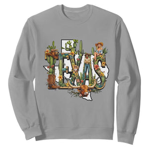Texas Cowboy And Cowgirl Sweatshirt Vintage Cactus Gift Idea TS12 Sport Gray Print Your Wear