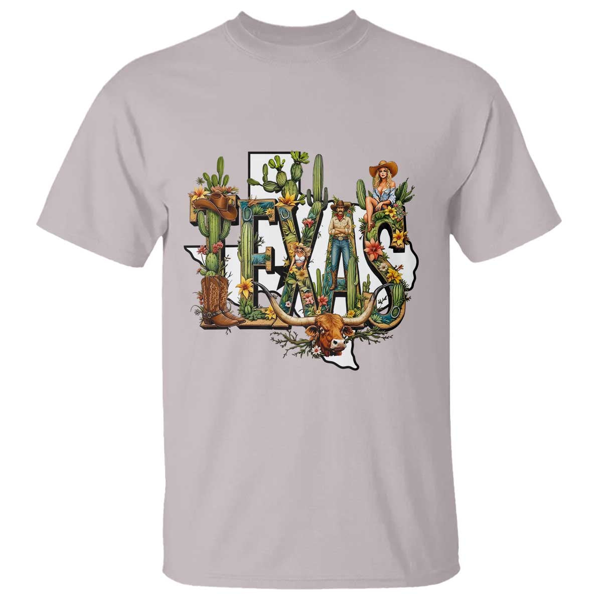 Texas Cowboy And Cowgirl T Shirt Vintage Cactus Gift Idea TS12 Ice Gray Print Your Wear