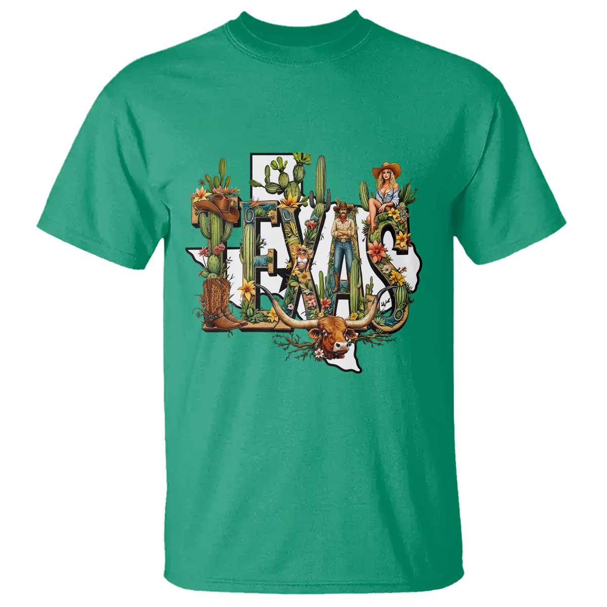 Texas Cowboy And Cowgirl T Shirt Vintage Cactus Gift Idea TS12 Irish Green Print Your Wear