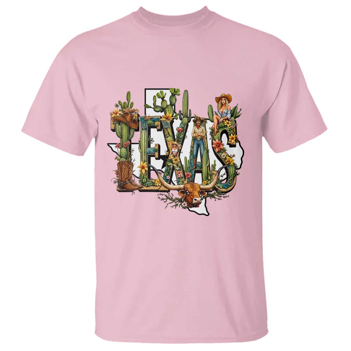 Texas Cowboy And Cowgirl T Shirt Vintage Cactus Gift Idea TS12 Light Pink Print Your Wear
