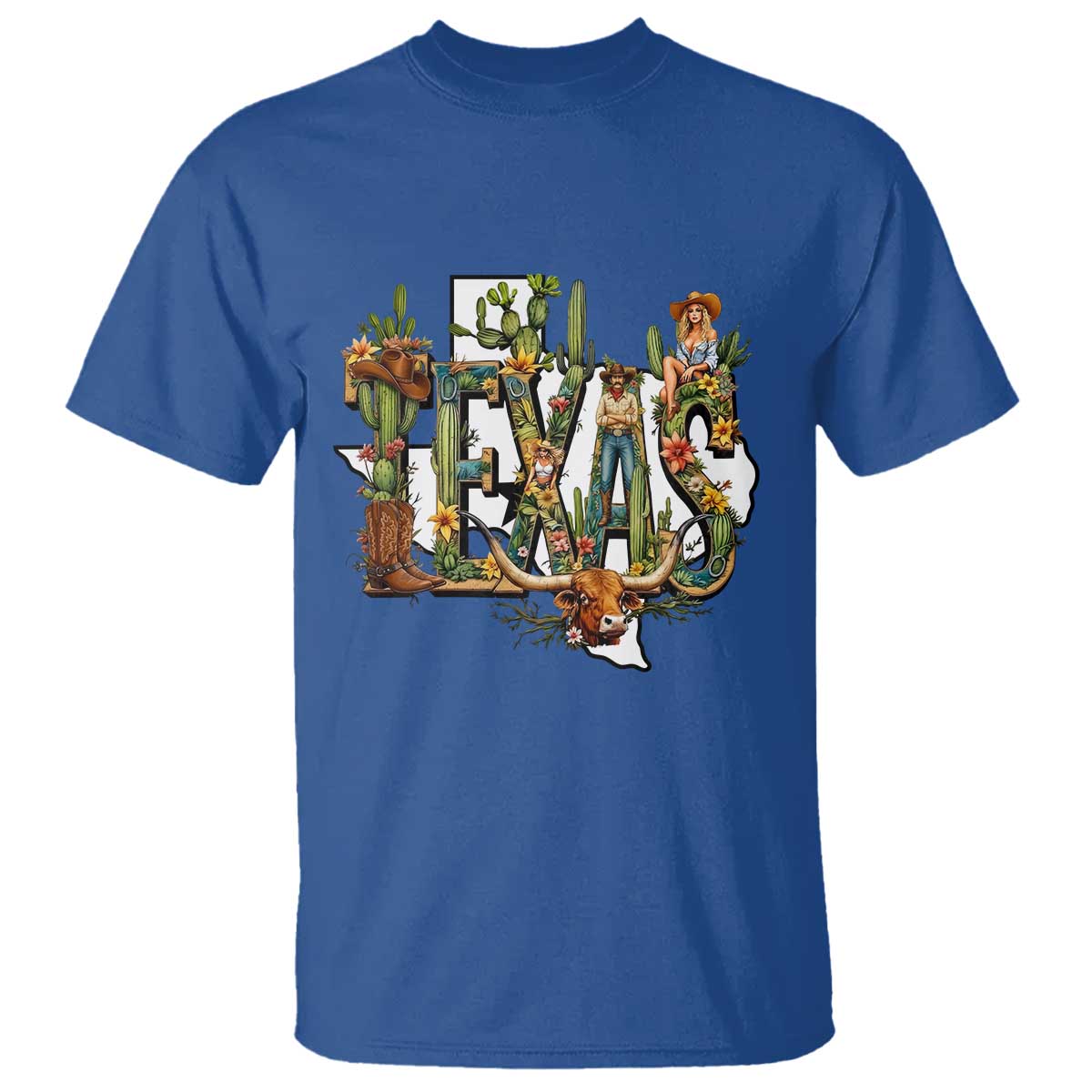 Texas Cowboy And Cowgirl T Shirt Vintage Cactus Gift Idea TS12 Royal Blue Print Your Wear