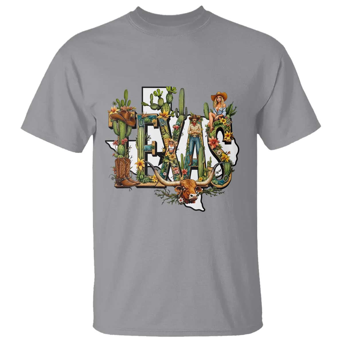 Texas Cowboy And Cowgirl T Shirt Vintage Cactus Gift Idea TS12 Sport Gray Print Your Wear