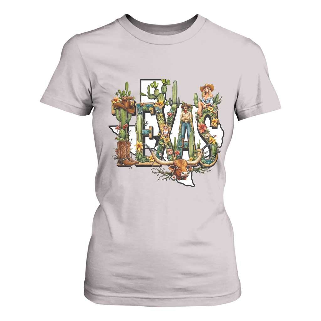 Texas Cowboy And Cowgirl T Shirt For Women Vintage Cactus Gift Idea TS12 Ice Gray Print Your Wear