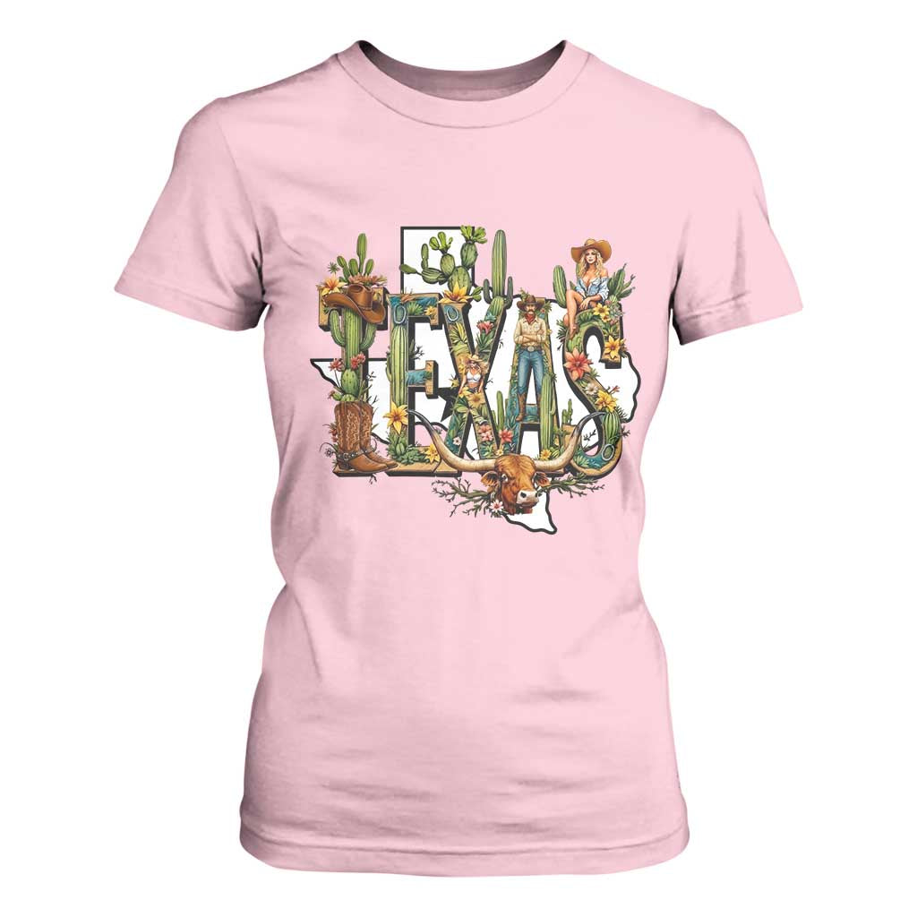 Texas Cowboy And Cowgirl T Shirt For Women Vintage Cactus Gift Idea TS12 Light Pink Print Your Wear