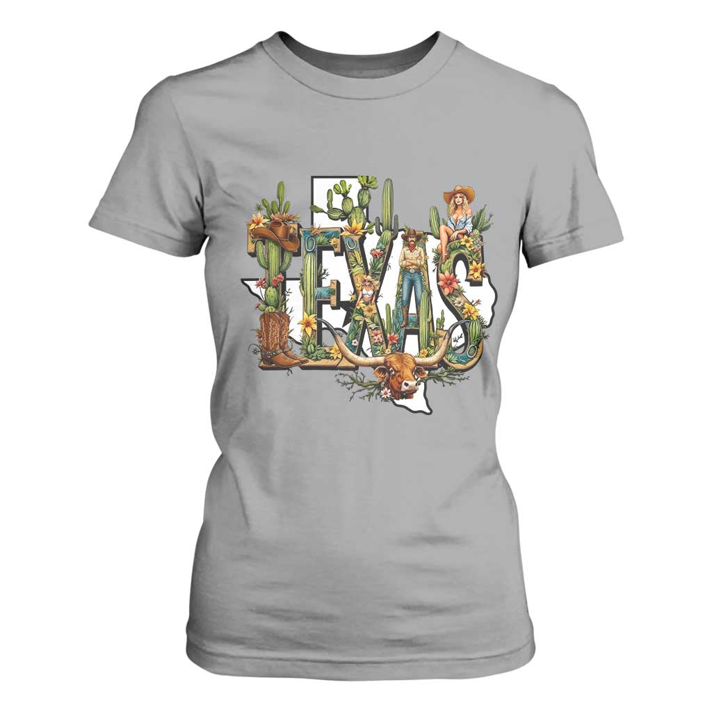 Texas Cowboy And Cowgirl T Shirt For Women Vintage Cactus Gift Idea TS12 Sport Gray Print Your Wear