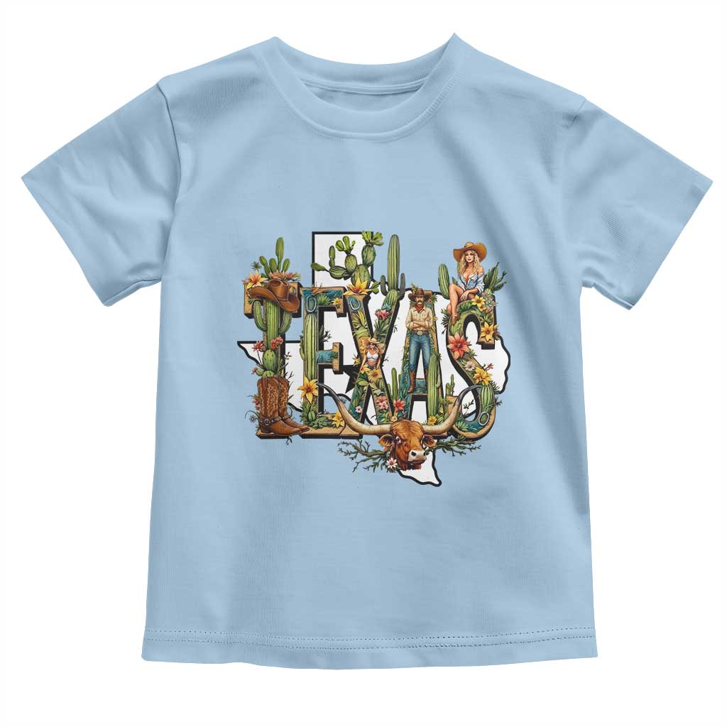 Texas Cowboy And Cowgirl Toddler T Shirt Vintage Cactus Gift Idea TS12 Light Blue Print Your Wear