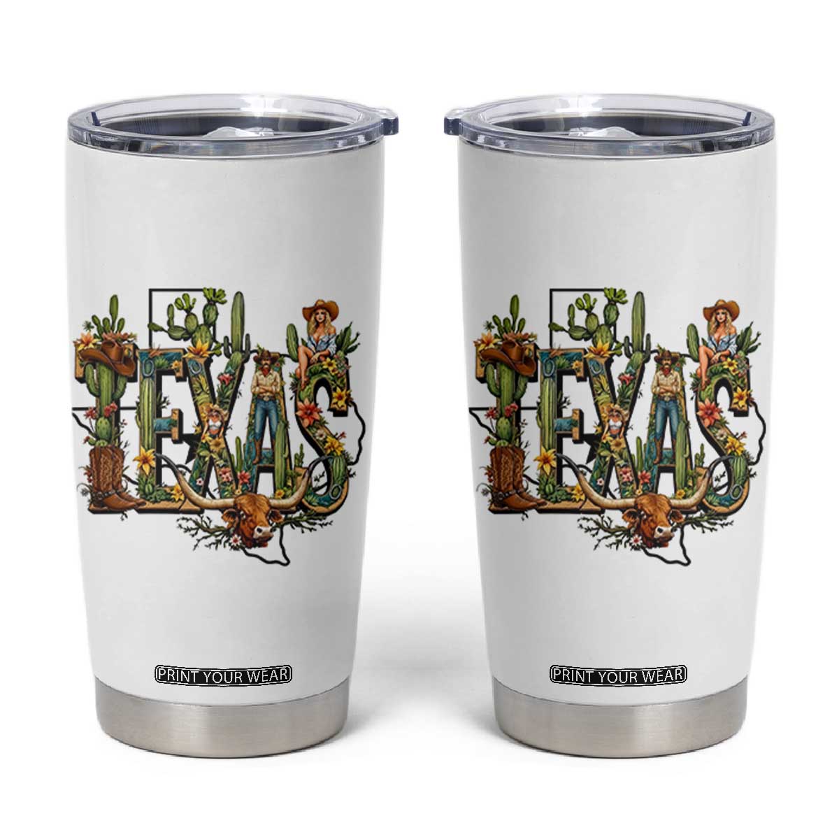 Texas Cowboy And Cowgirl Tumbler Cup Vintage Cactus Gift Idea TS12 White Print Your Wear
