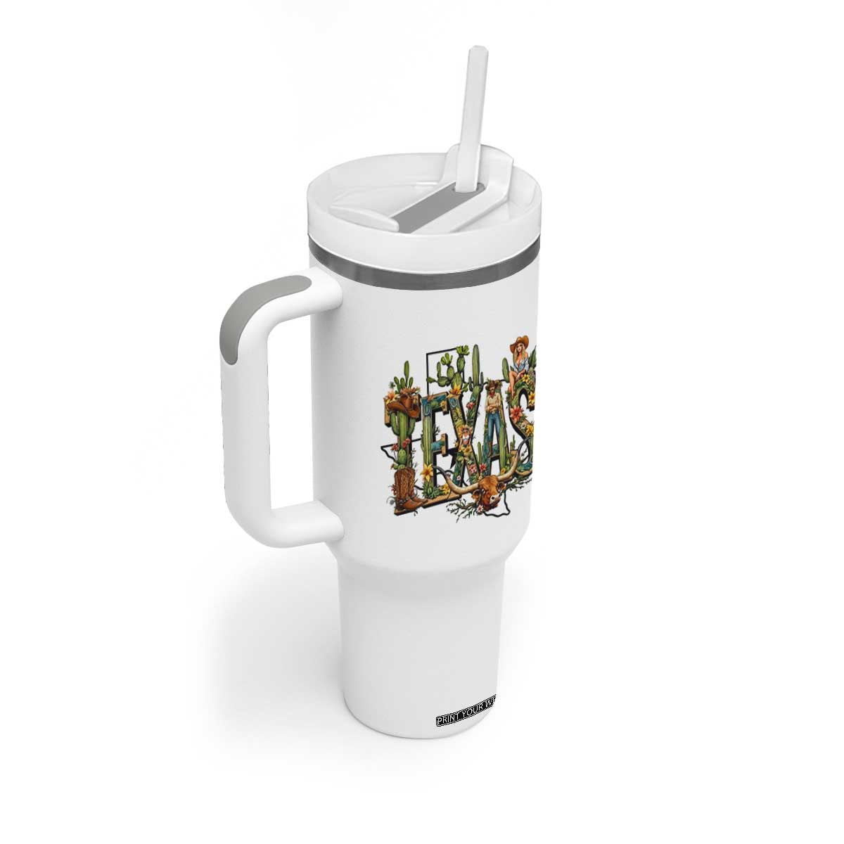 Texas Cowboy And Cowgirl Tumbler With Handle Vintage Cactus Gift Idea TS12 Print Your Wear