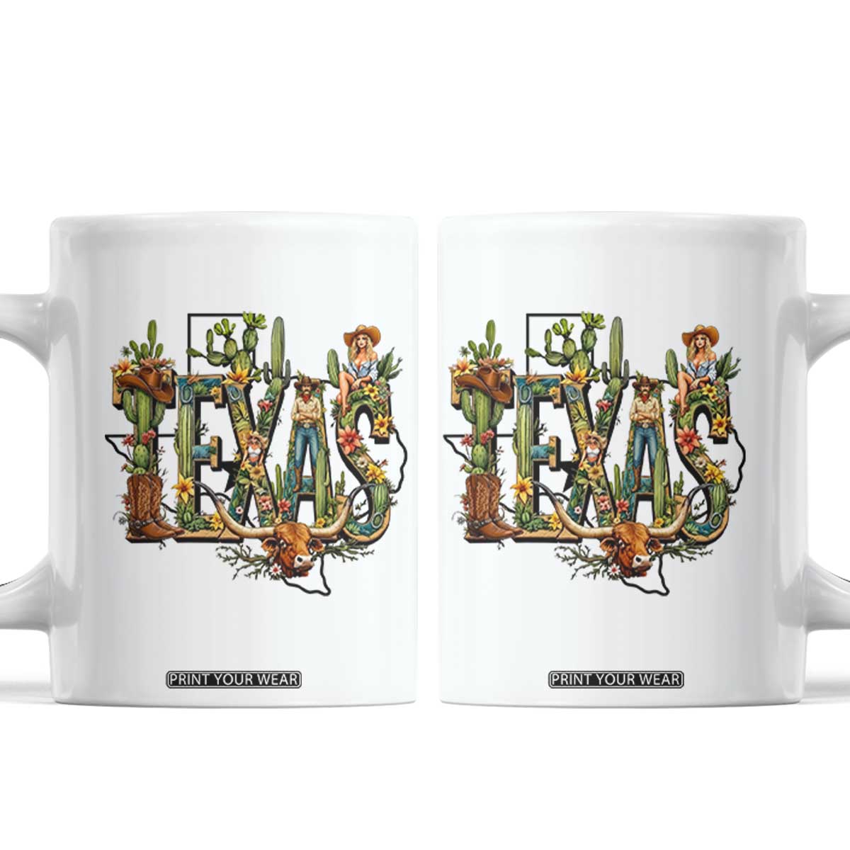 Texas Cowboy And Cowgirl Coffee Mug Vintage Cactus Gift Idea TS12 White Print Your Wear
