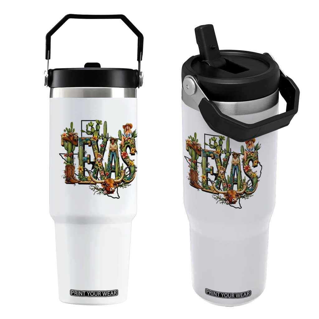 Texas Cowboy And Cowgirl Flip Straw Tumbler Vintage Cactus Gift Idea TS12 One Size: 30 oz White Print Your Wear