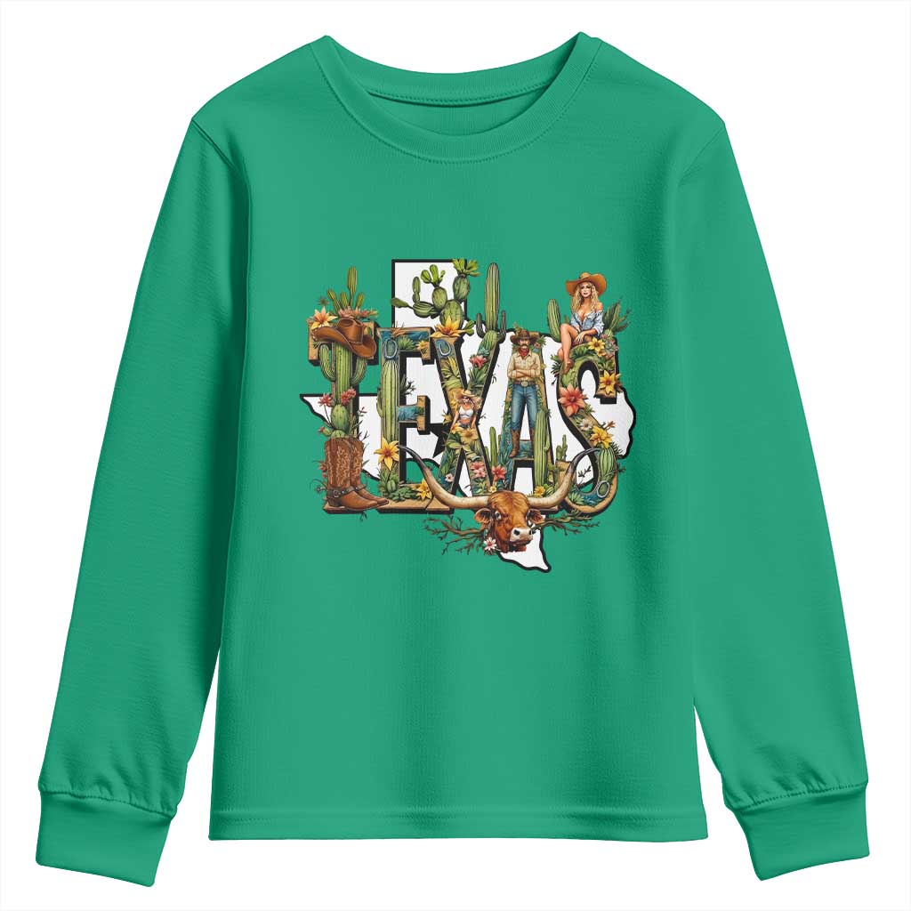 Texas Cowboy And Cowgirl Youth Sweatshirt Vintage Cactus Gift Idea TS12 Irish Green Print Your Wear