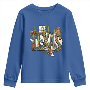 Texas Cowboy And Cowgirl Youth Sweatshirt Vintage Cactus Gift Idea TS12 Royal Blue Print Your Wear