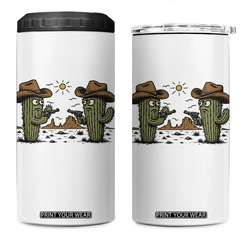 Funny Lone Star Cactus Cowboy Gunfight Gift 4 in 1 Can Cooler Tumbler TS12 One Size: 16 oz White Print Your Wear