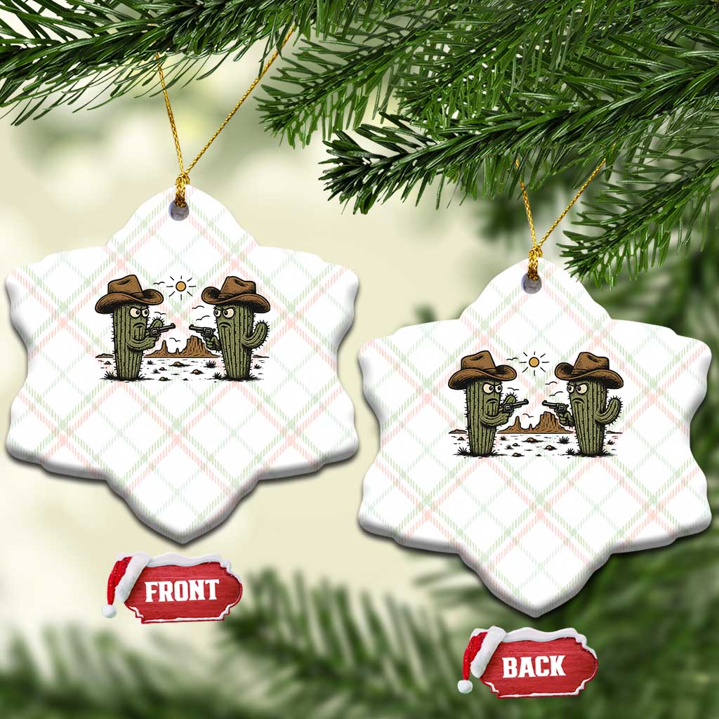 Funny Lone Star Cactus Cowboy Gunfight Gift Ceramic Ornament - Print Your Wear