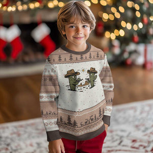 Funny Lone Star Cactus Cowboy Gunfight Gift Ugly Christmas Sweater - Print Your Wear