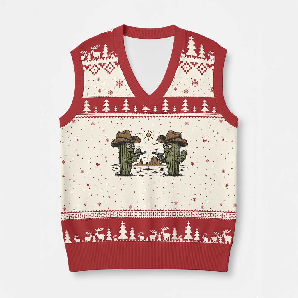 Funny Lone Star Cactus Cowboy Gunfight Gift V-Neck Knit Sweater Vest TS12 Beige Red Print Your Wear