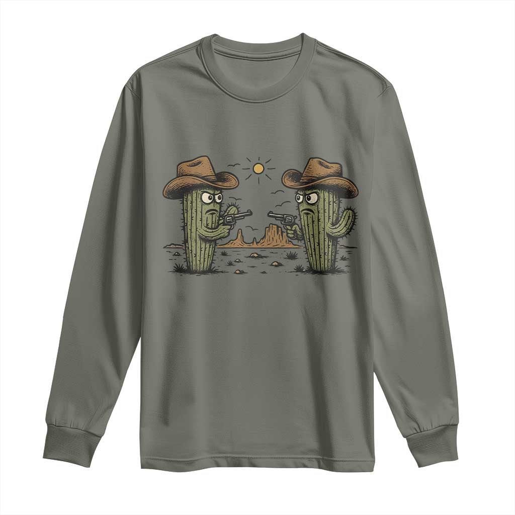 Funny Lone Star Cactus Cowboy Gunfight Gift Long Sleeve Shirt TS12 Military Green Print Your Wear
