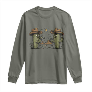 Funny Lone Star Cactus Cowboy Gunfight Gift Long Sleeve Shirt TS12 Military Green Print Your Wear