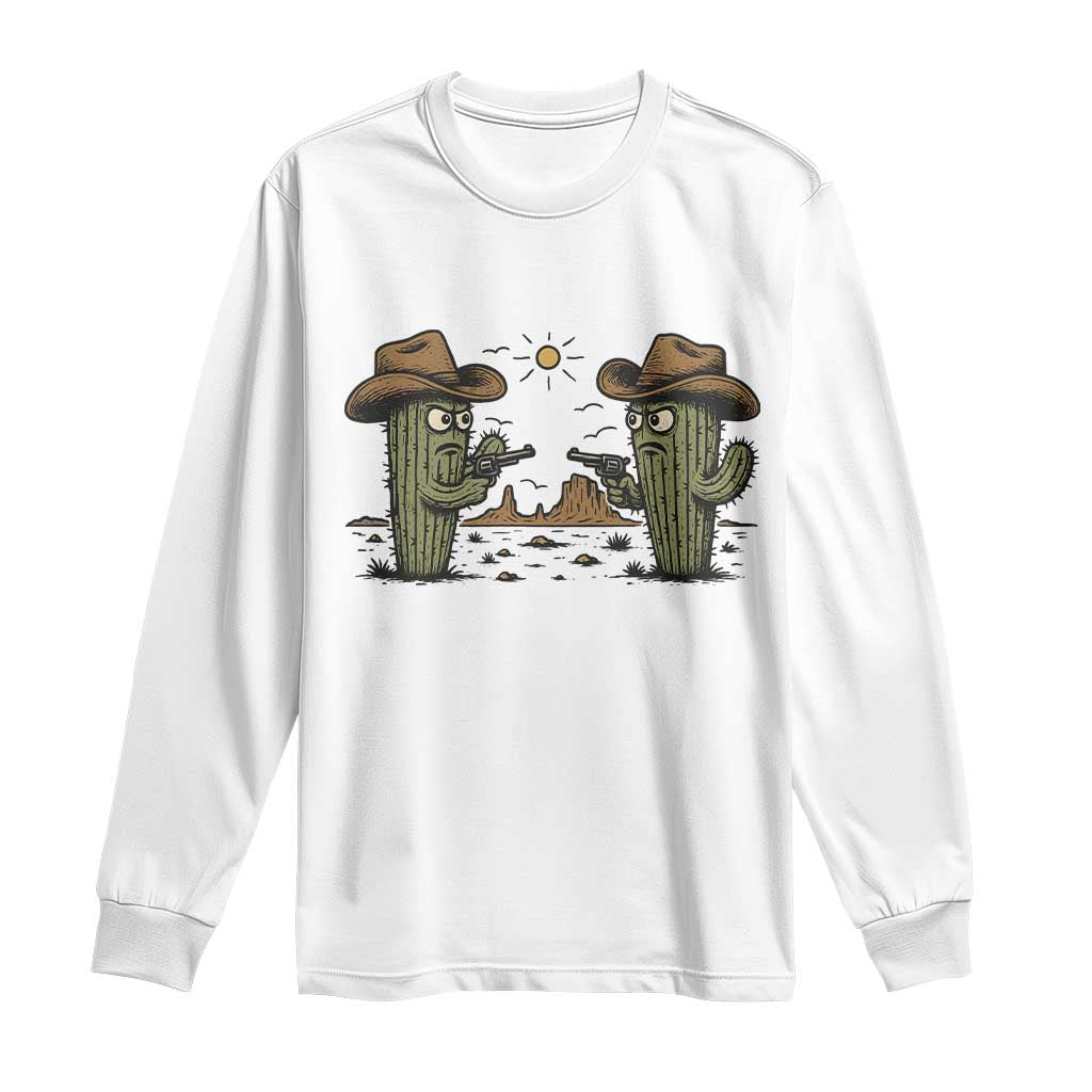 Funny Lone Star Cactus Cowboy Gunfight Gift Long Sleeve Shirt TS12 White Print Your Wear
