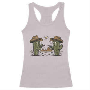 Funny Lone Star Cactus Cowboy Gunfight Gift Racerback Tank Top TS12 Ice Gray Print Your Wear