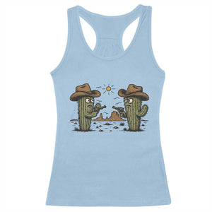 Funny Lone Star Cactus Cowboy Gunfight Gift Racerback Tank Top TS12 Light Blue Print Your Wear