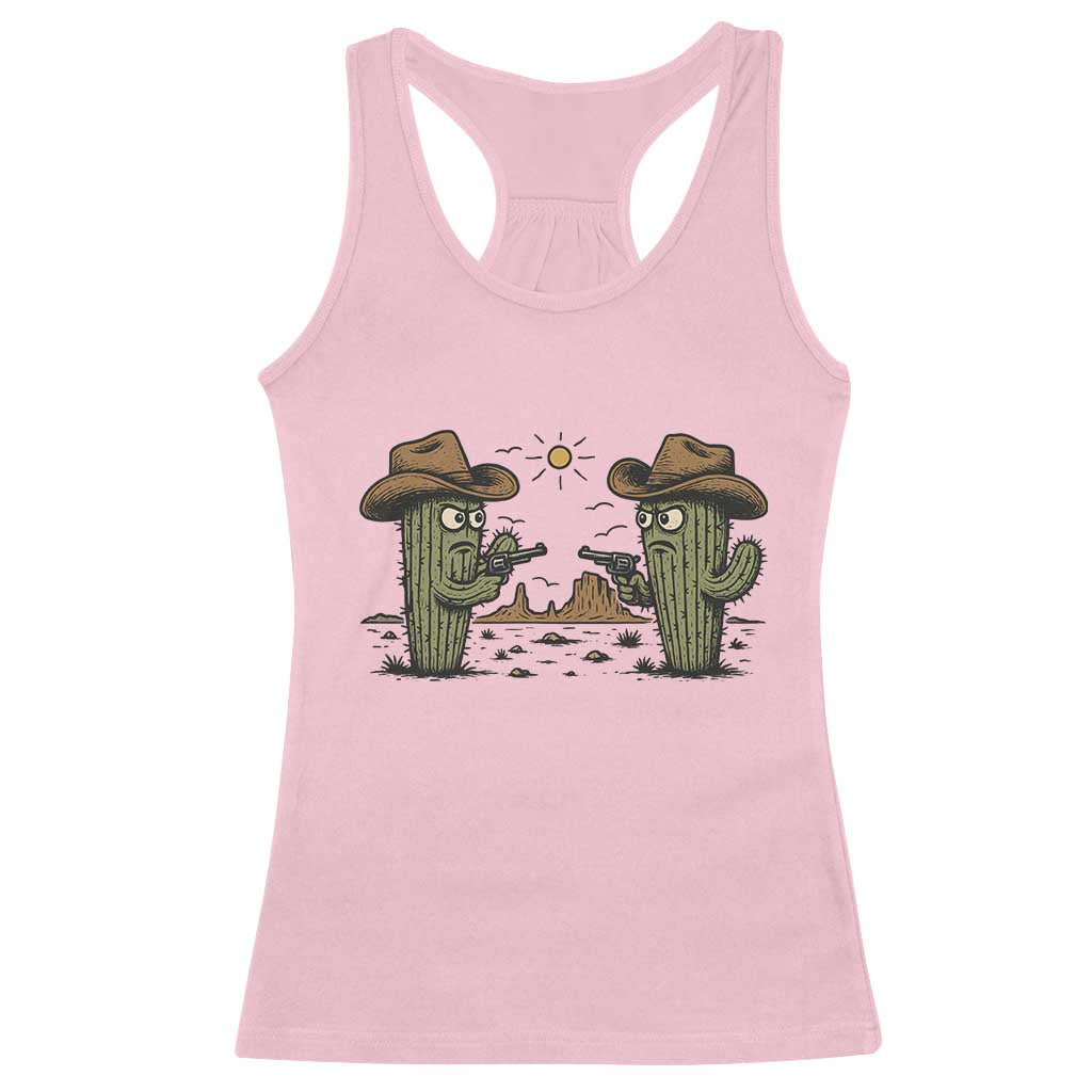 Funny Lone Star Cactus Cowboy Gunfight Gift Racerback Tank Top TS12 Light Pink Print Your Wear