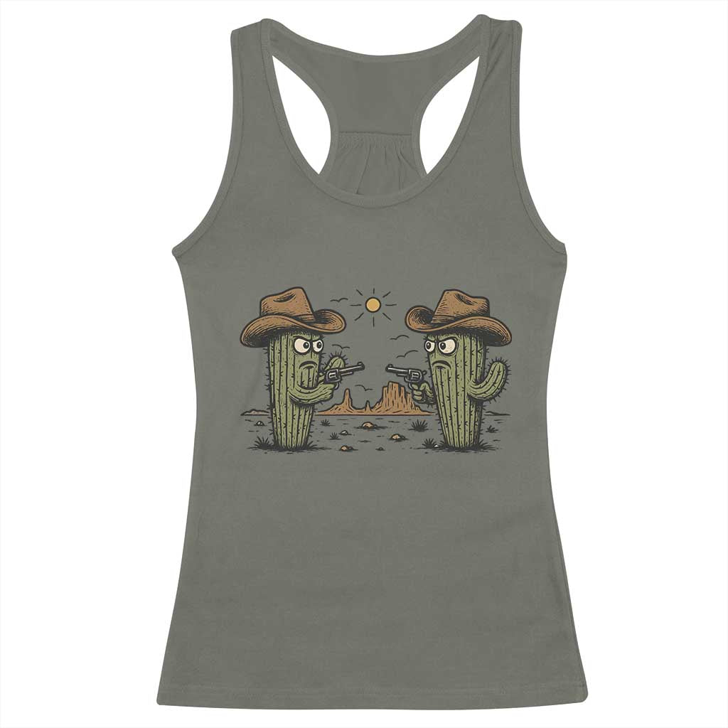 Funny Lone Star Cactus Cowboy Gunfight Gift Racerback Tank Top TS12 Military Green Print Your Wear