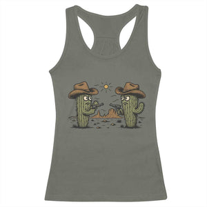 Funny Lone Star Cactus Cowboy Gunfight Gift Racerback Tank Top TS12 Military Green Print Your Wear