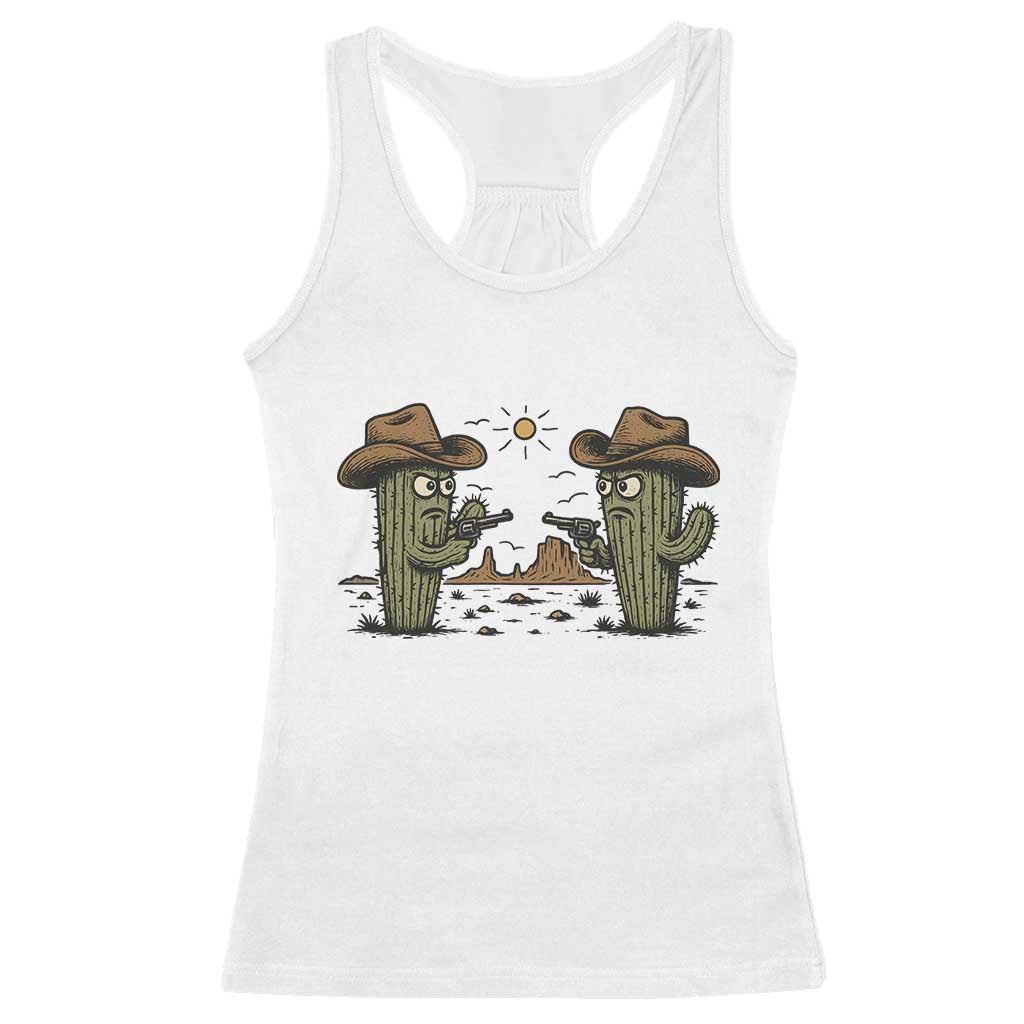 Funny Lone Star Cactus Cowboy Gunfight Gift Racerback Tank Top - Print Your Wear