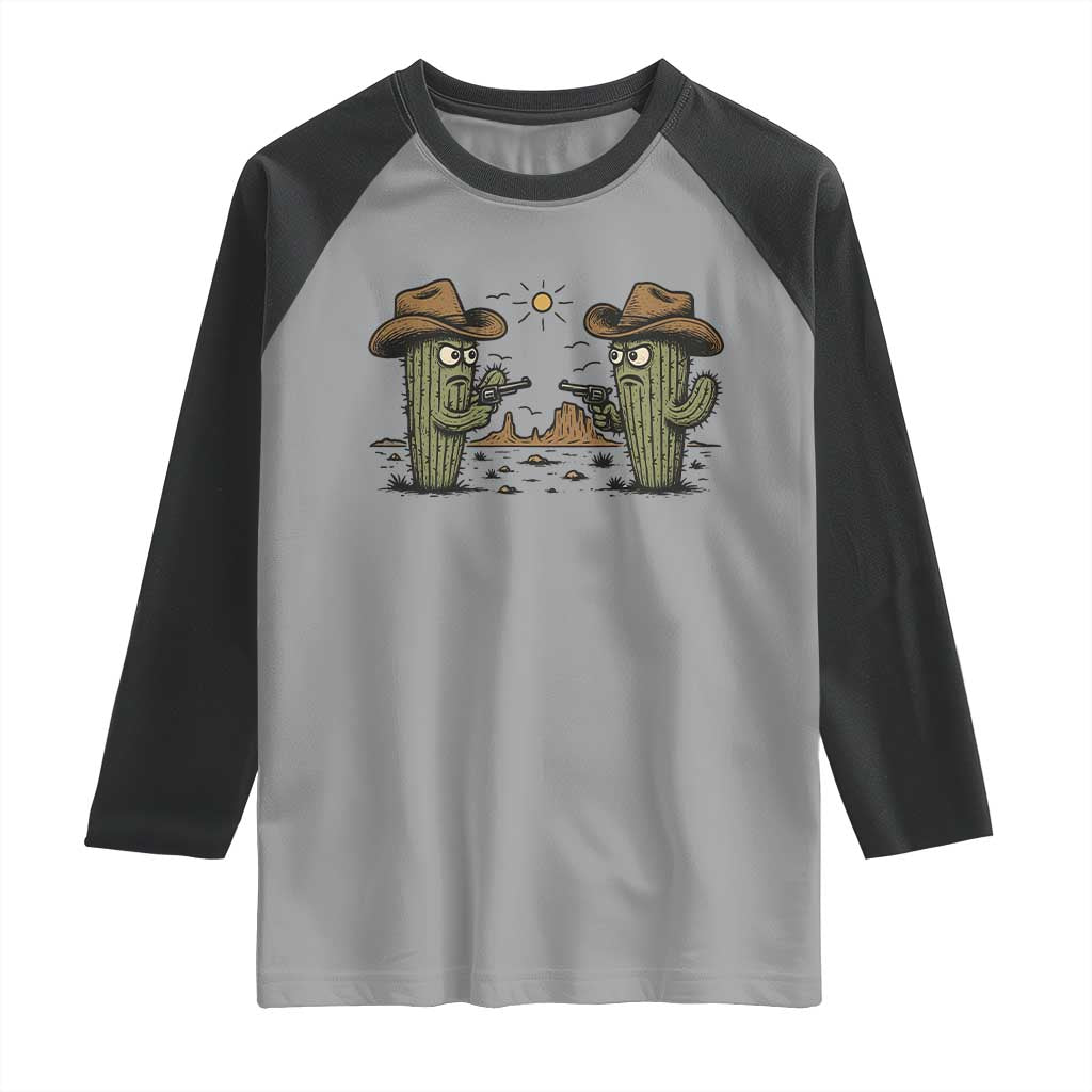 Funny Lone Star Cactus Cowboy Gunfight Gift Raglan Shirt TS12 Sport Gray Black Print Your Wear