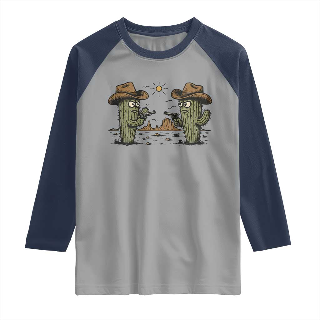 Funny Lone Star Cactus Cowboy Gunfight Gift Raglan Shirt TS12 Sport Gray Navy Print Your Wear
