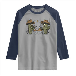 Funny Lone Star Cactus Cowboy Gunfight Gift Raglan Shirt TS12 Sport Gray Navy Print Your Wear