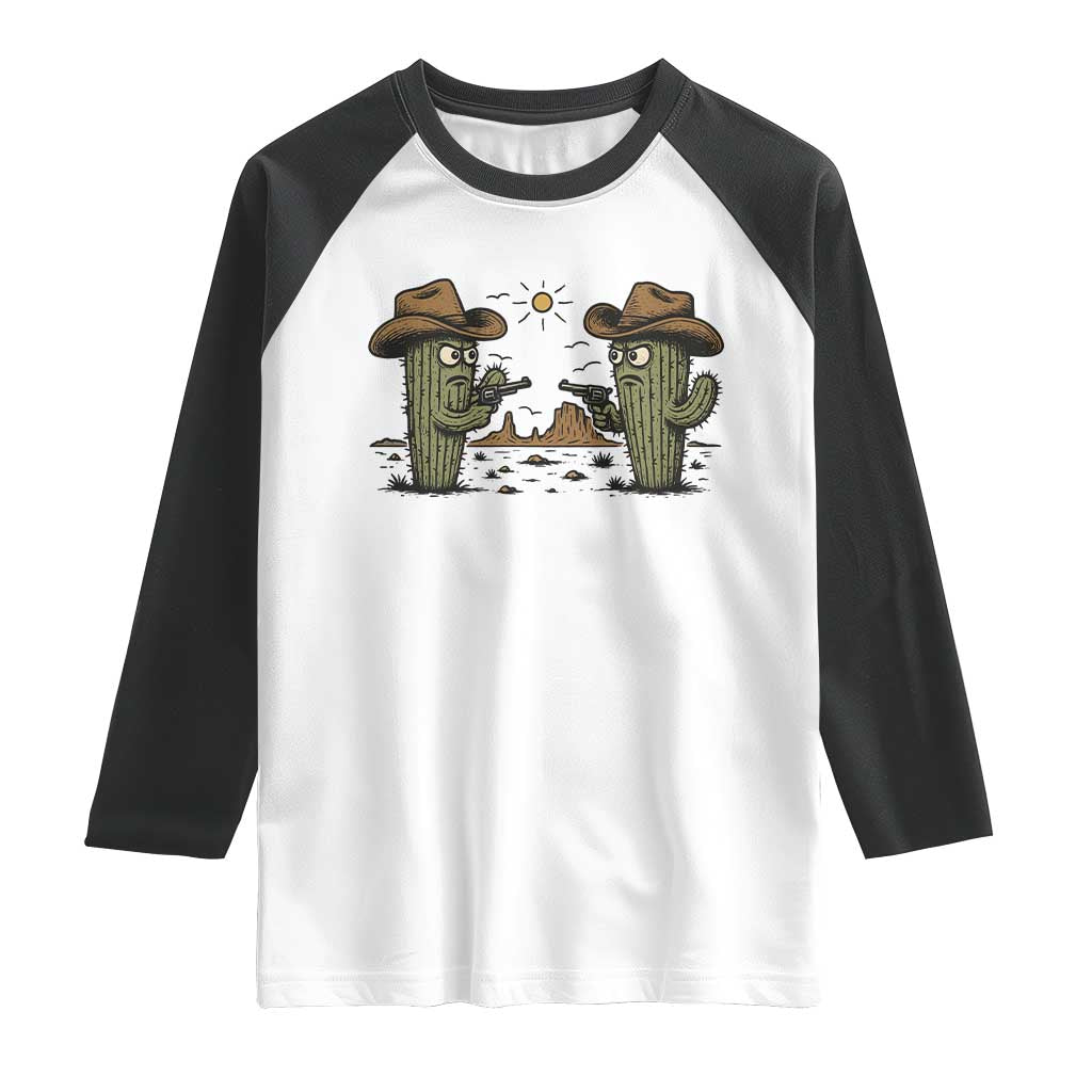 Funny Lone Star Cactus Cowboy Gunfight Gift Raglan Shirt TS12 White Black Print Your Wear