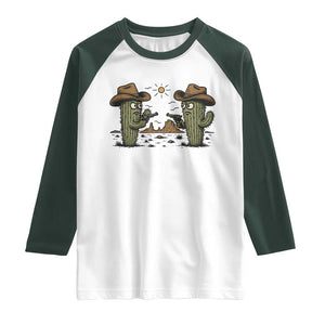 Funny Lone Star Cactus Cowboy Gunfight Gift Raglan Shirt TS12 White Dark Forest Green Print Your Wear