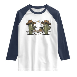 Funny Lone Star Cactus Cowboy Gunfight Gift Raglan Shirt TS12 White Navy Print Your Wear