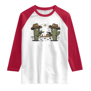 Funny Lone Star Cactus Cowboy Gunfight Gift Raglan Shirt TS12 White Red Print Your Wear