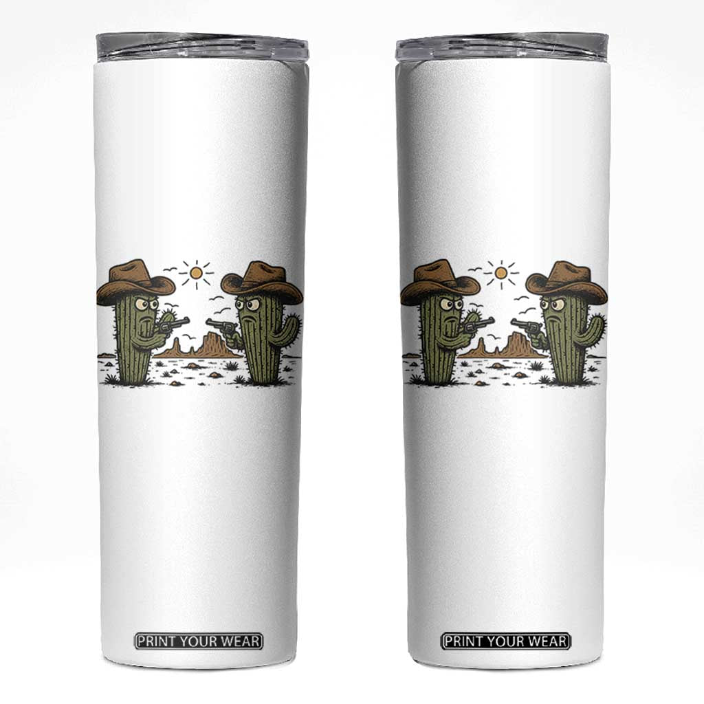 Funny Lone Star Cactus Cowboy Gunfight Gift Skinny Tumbler TS12 White Print Your Wear