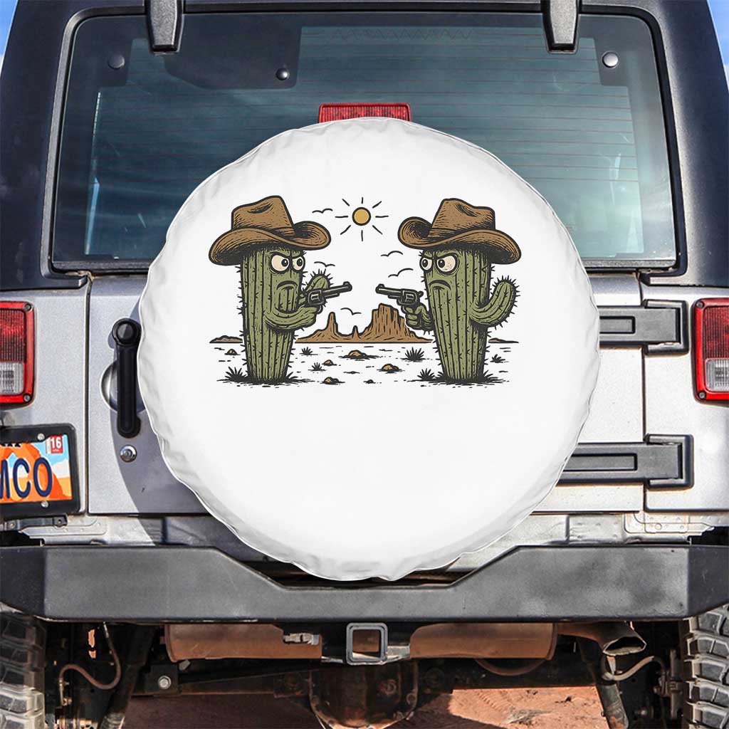 Funny Lone Star Cactus Cowboy Gunfight Gift Spare Tire Cover TS12 No hole White Print Your Wear
