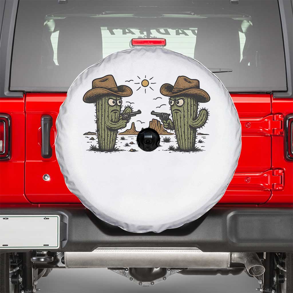 Funny Lone Star Cactus Cowboy Gunfight Gift Spare Tire Cover TS12 White Print Your Wear